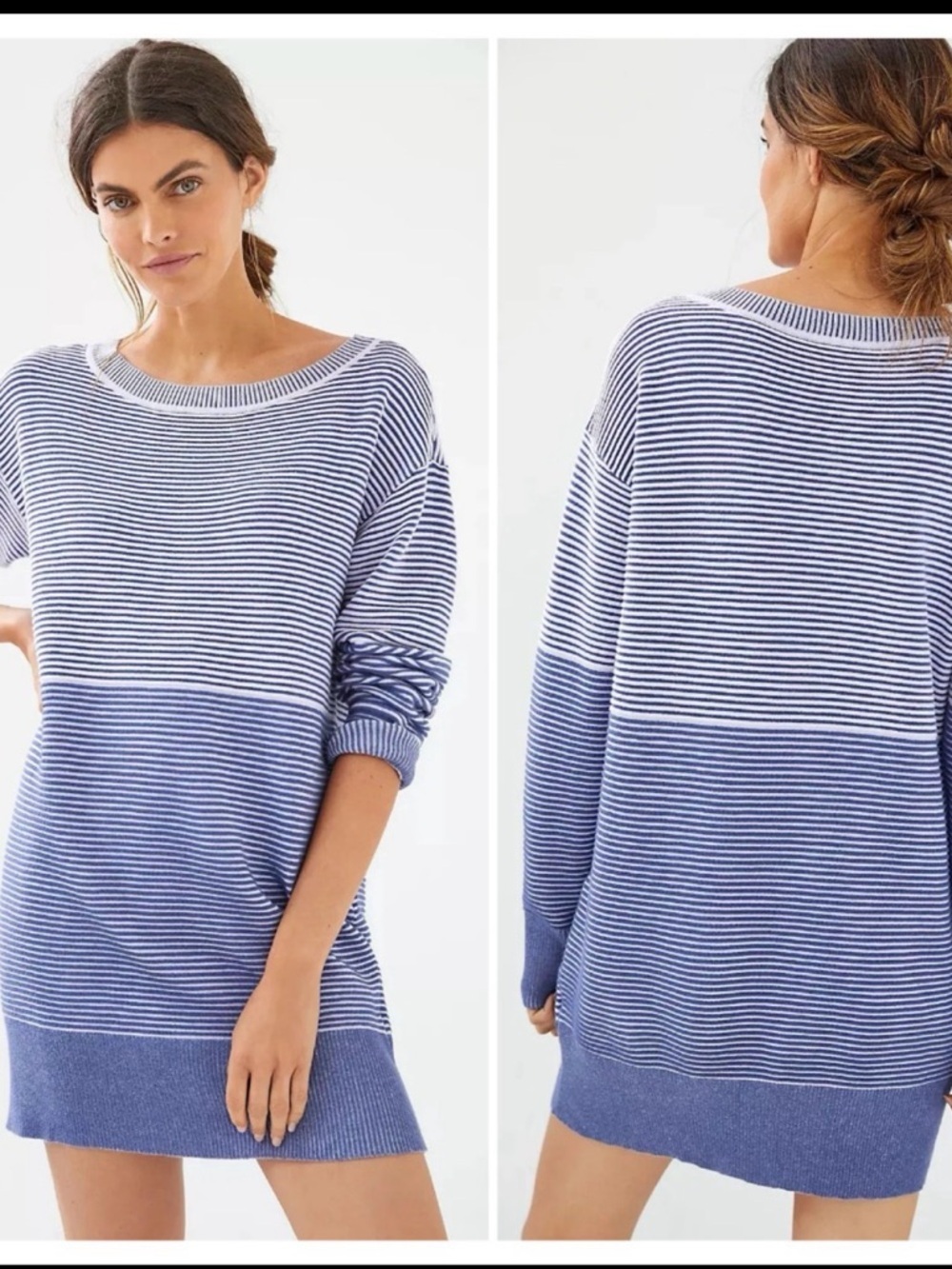 Anthropologie Daily Practice Blue and White Striped Scoop-Neck Sweater Dress